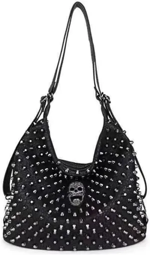 Studded Handbags Women Skull Tote Vegan Leather Punk Shoulder Bags Rivet Backpack Purse Bucket Satchel Style Handbags
