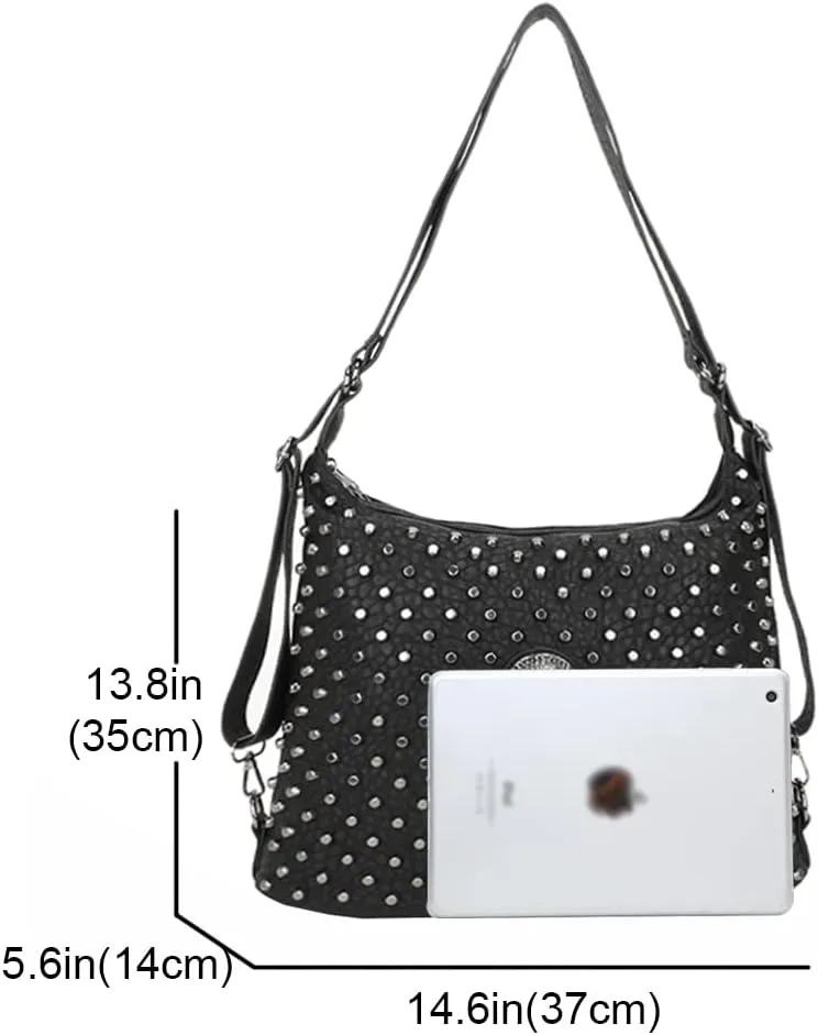 Studded Handbags Women Skull Tote Vegan Leather Punk Shoulder Bags Rivet Backpack Purse Bucket Satchel Style Handbags