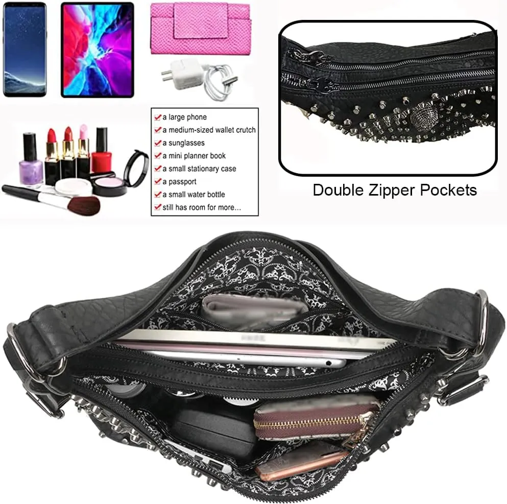 Studded Handbags Women Skull Tote Vegan Leather Punk Shoulder Bags Rivet Backpack Purse Bucket Satchel Style Handbags