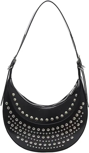 Studded Hobo Purse for Women Y2k Crescent Tote Bag Trendy Vegan Leather Shoulder Handbag 2025