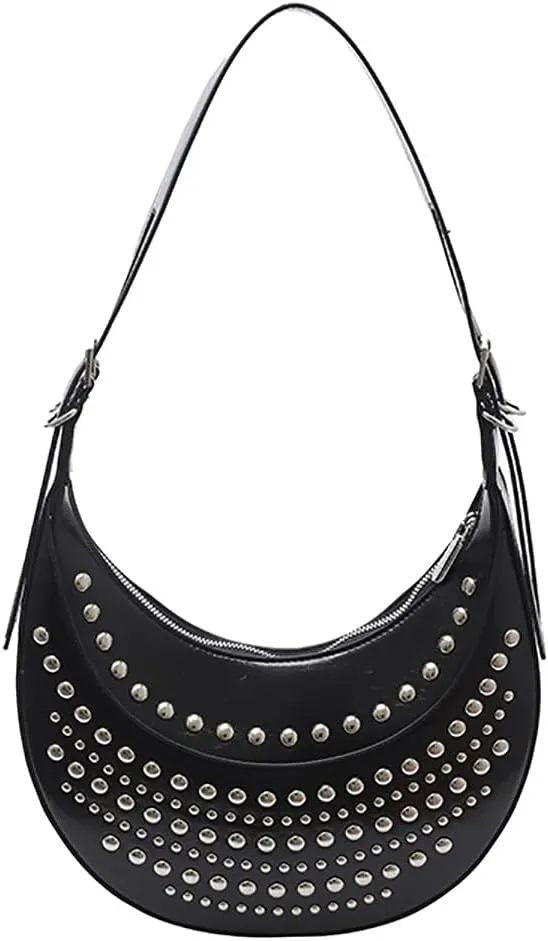 Studded Hobo Purse for Women Y2k Crescent Tote Bag Trendy Vegan Leather Shoulder Handbag 2025