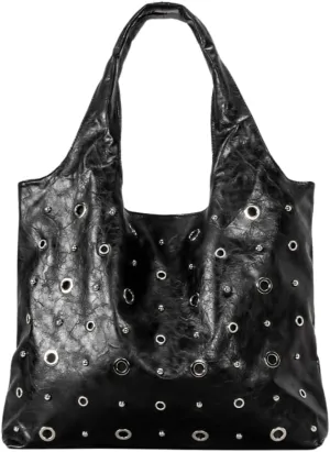 Studded Leather Tote Bag for Women Punk Rock Hobo Bag Grunge Y2k Shoulder Bags Trendy Large Handbags