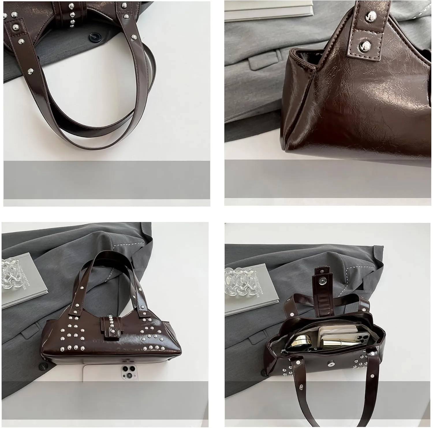 Studded Purse Cute Y2k Shoulder Bag Fall Vintage 2000s Trendy Purses for Women 2024 Streetwear 90s