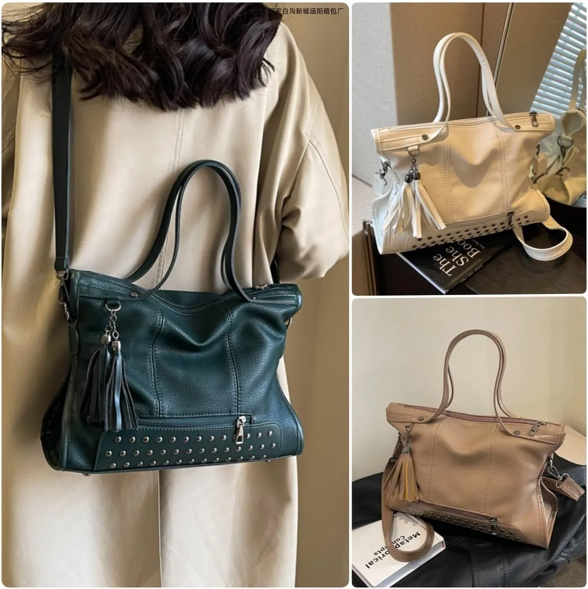 Studded Purse Y2k Satchel Women Vintage Leather Tote Bags Large Crossbody Bag