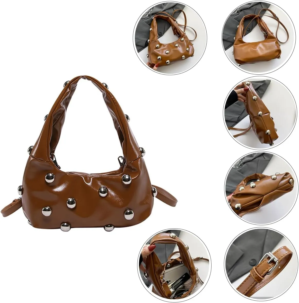 Studded Purses Black Y2k Purse Studded Handbags for Women Small Studded Leather Shoulder Bag Punk Purses Fall Purse