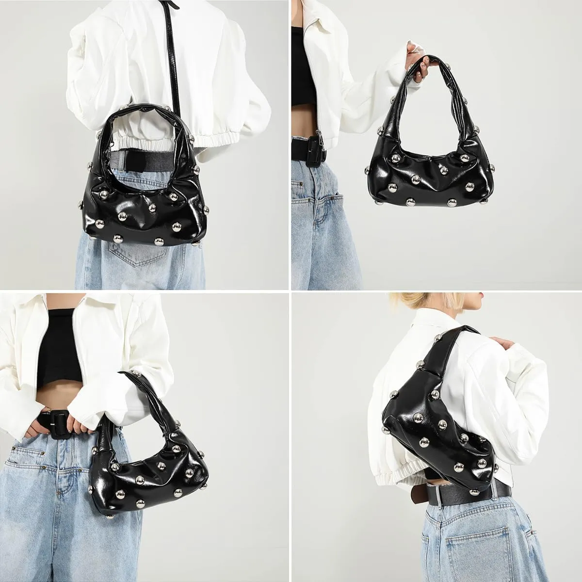 Studded Purses Black Y2k Purse Studded Handbags for Women Small Studded Leather Shoulder Bag Punk Purses Fall Purse