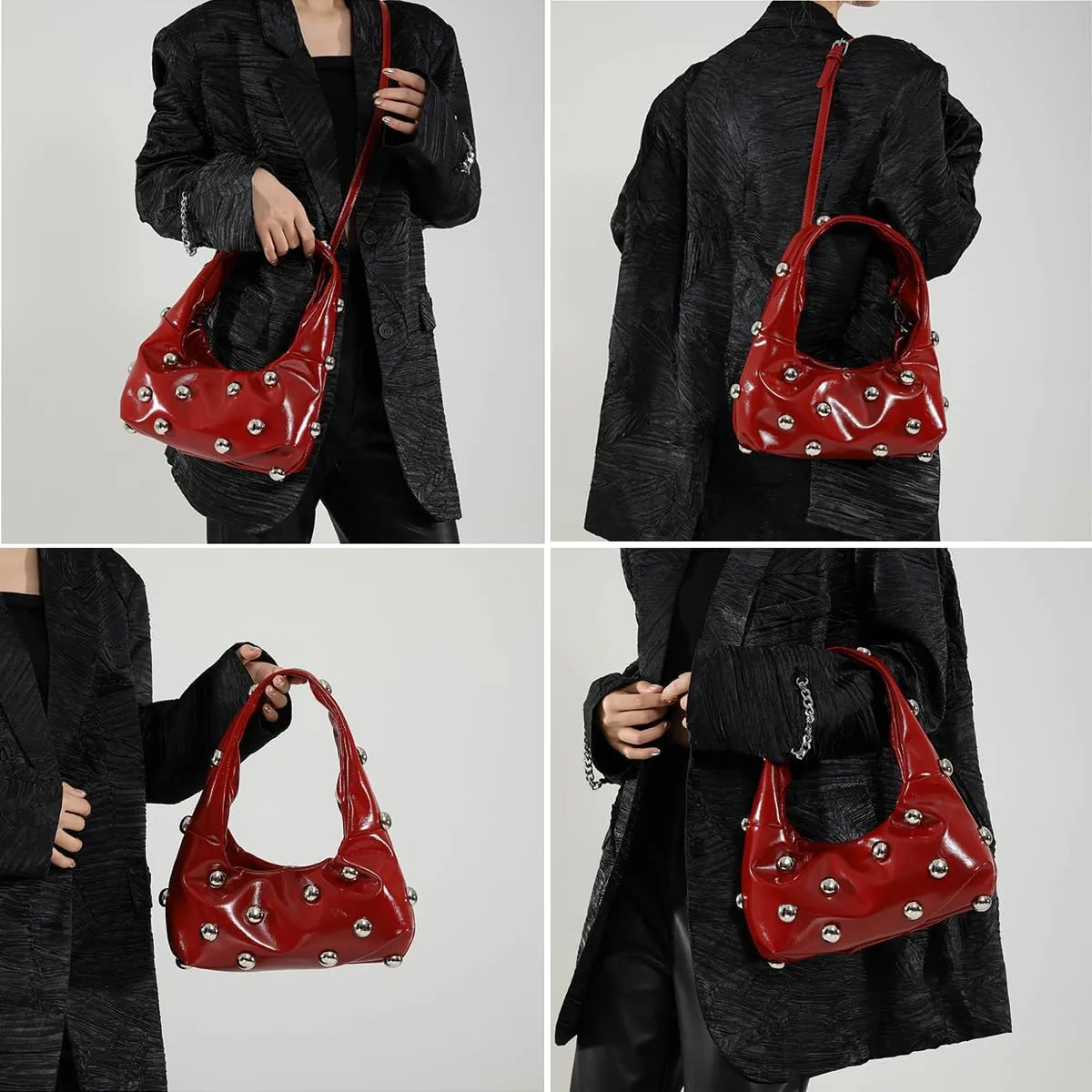 Studded Purses Black Y2k Purse Studded Handbags for Women Small Studded Leather Shoulder Bag Punk Purses Fall Purse