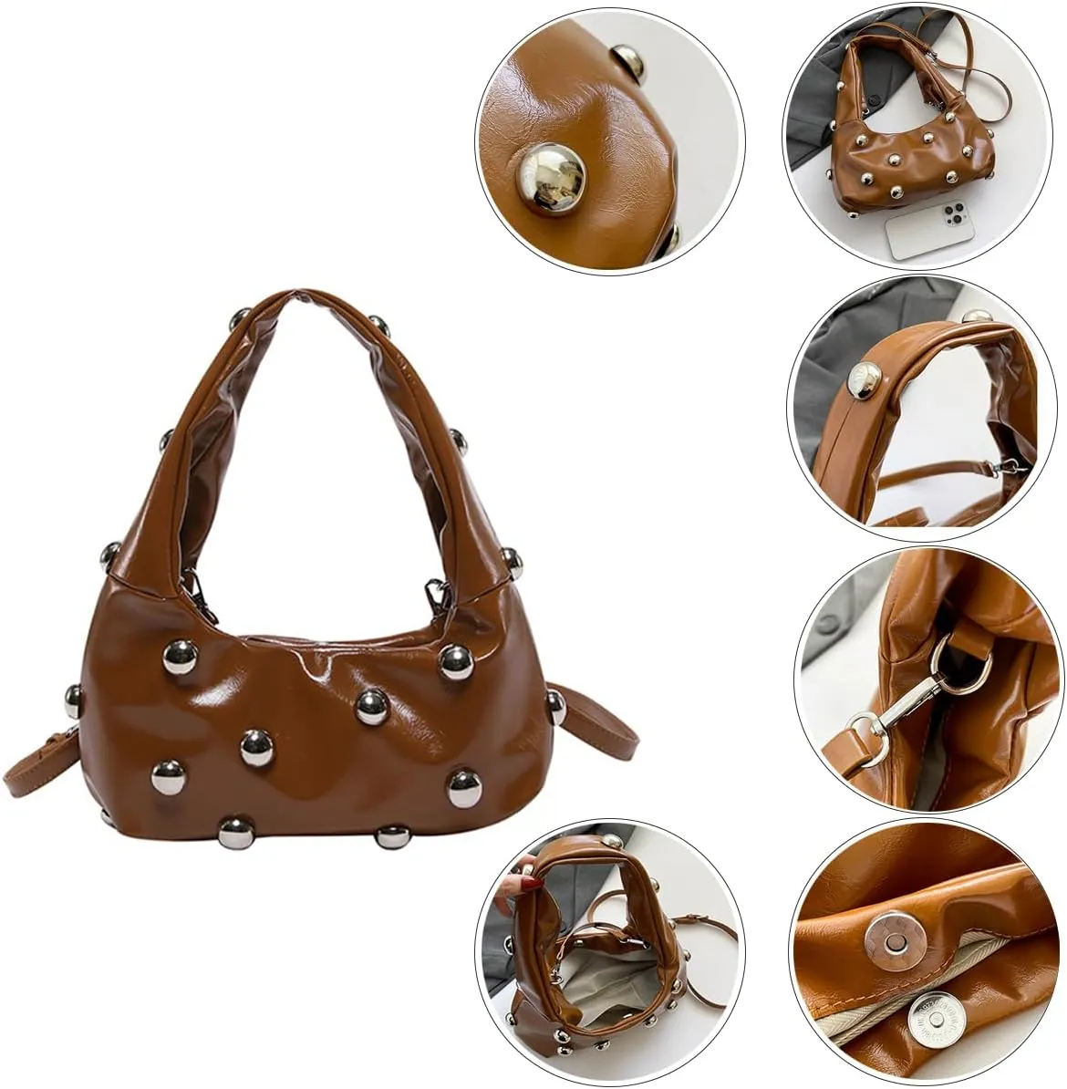 Studded Purses Black Y2k Purse Studded Handbags for Women Small Studded Leather Shoulder Bag Punk Purses Fall Purse