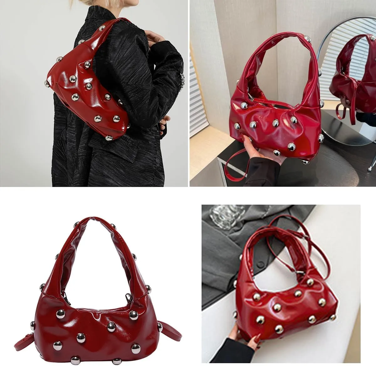 Studded Purses Black Y2k Purse Studded Handbags for Women Small Studded Leather Shoulder Bag Punk Purses Fall Purse