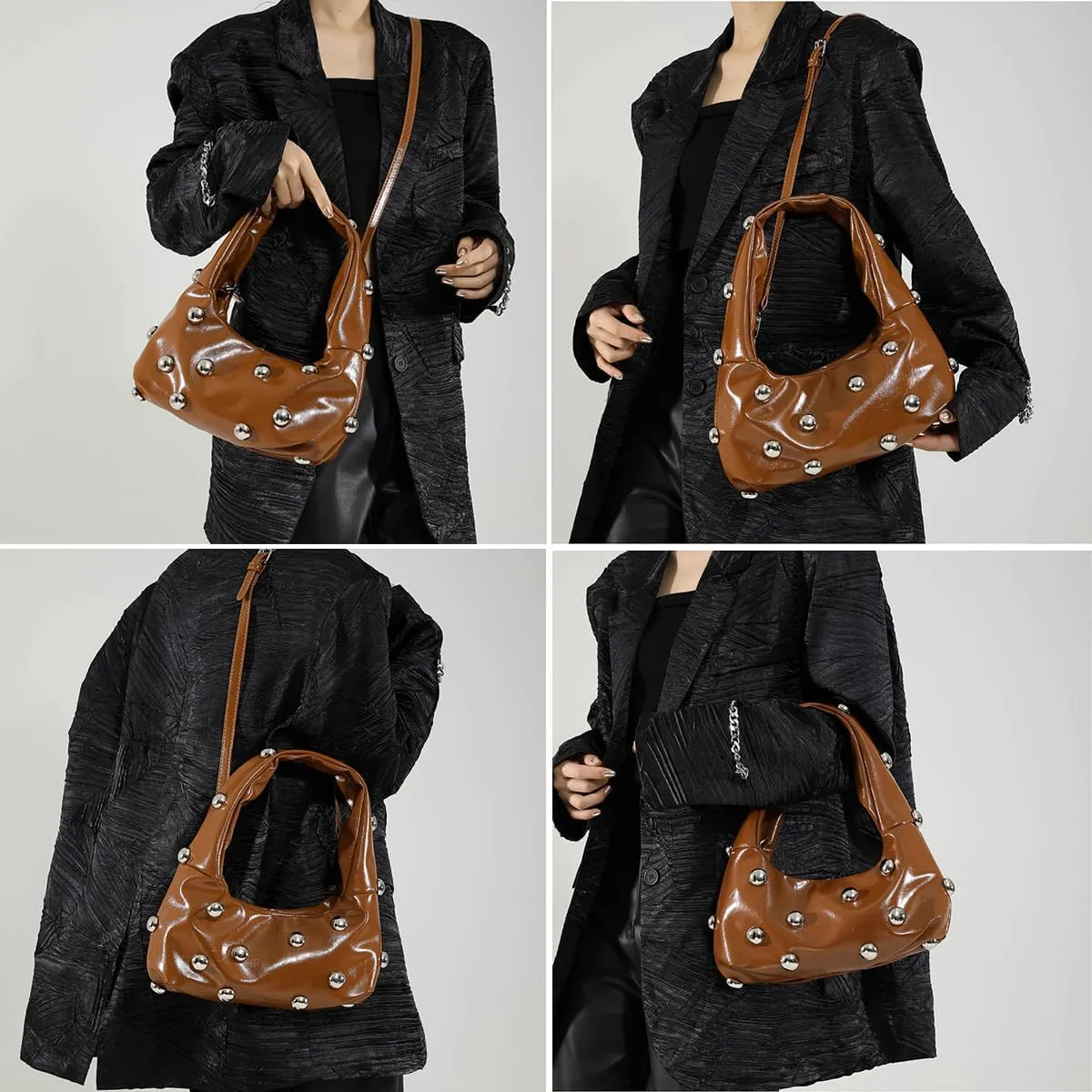 Studded Purses Black Y2k Purse Studded Handbags for Women Small Studded Leather Shoulder Bag Punk Purses Fall Purse