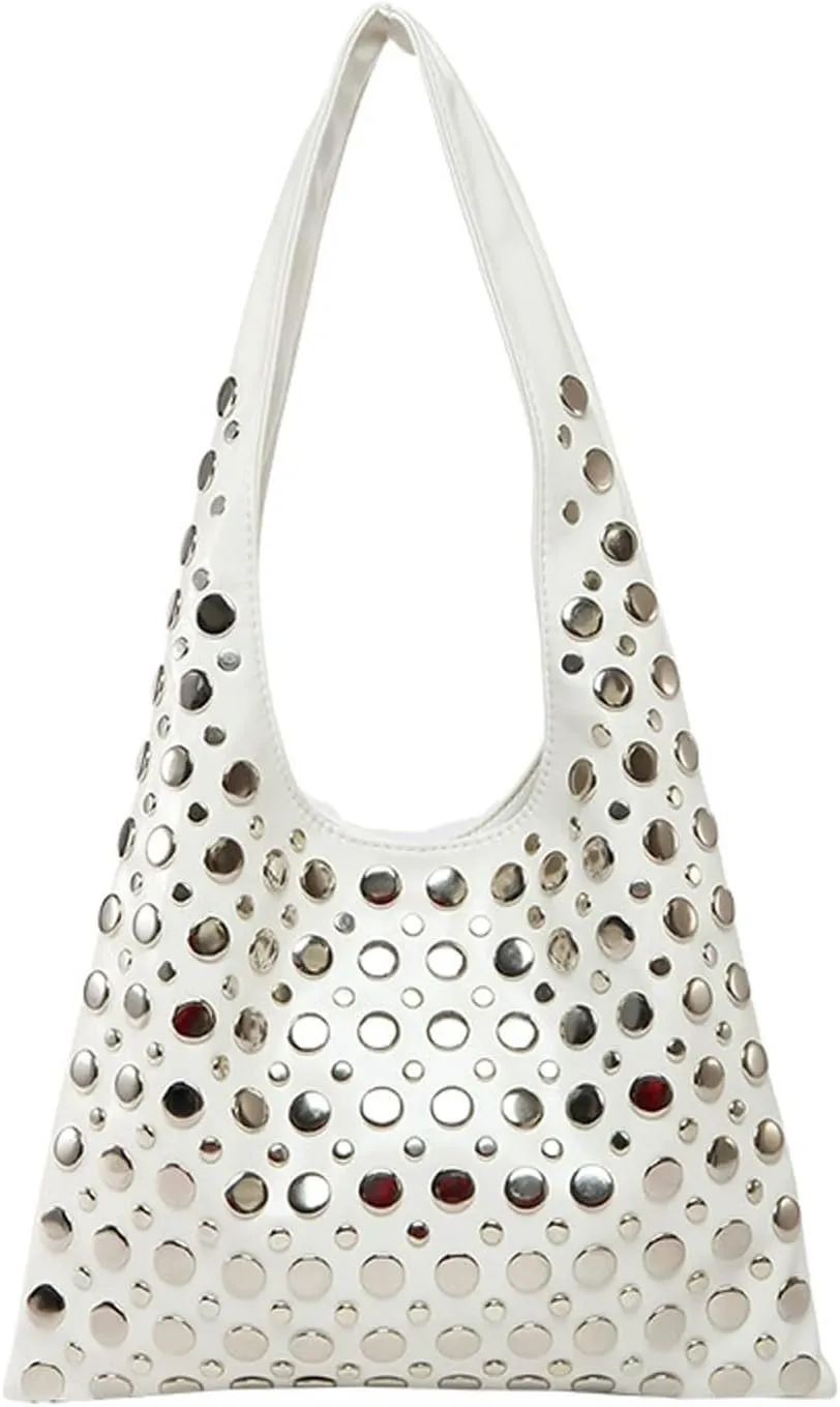 Studded Purses Y2K 90s Hobo Bags Trendy Shoulder Punk Handbag Soft Faux Leather Underarm Satchels Tote Handbags