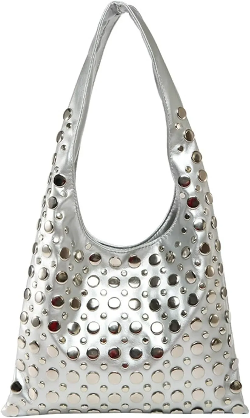 Studded Purses Y2K 90s Hobo Bags Trendy Shoulder Punk Handbag Soft Faux Leather Underarm Satchels Tote Handbags