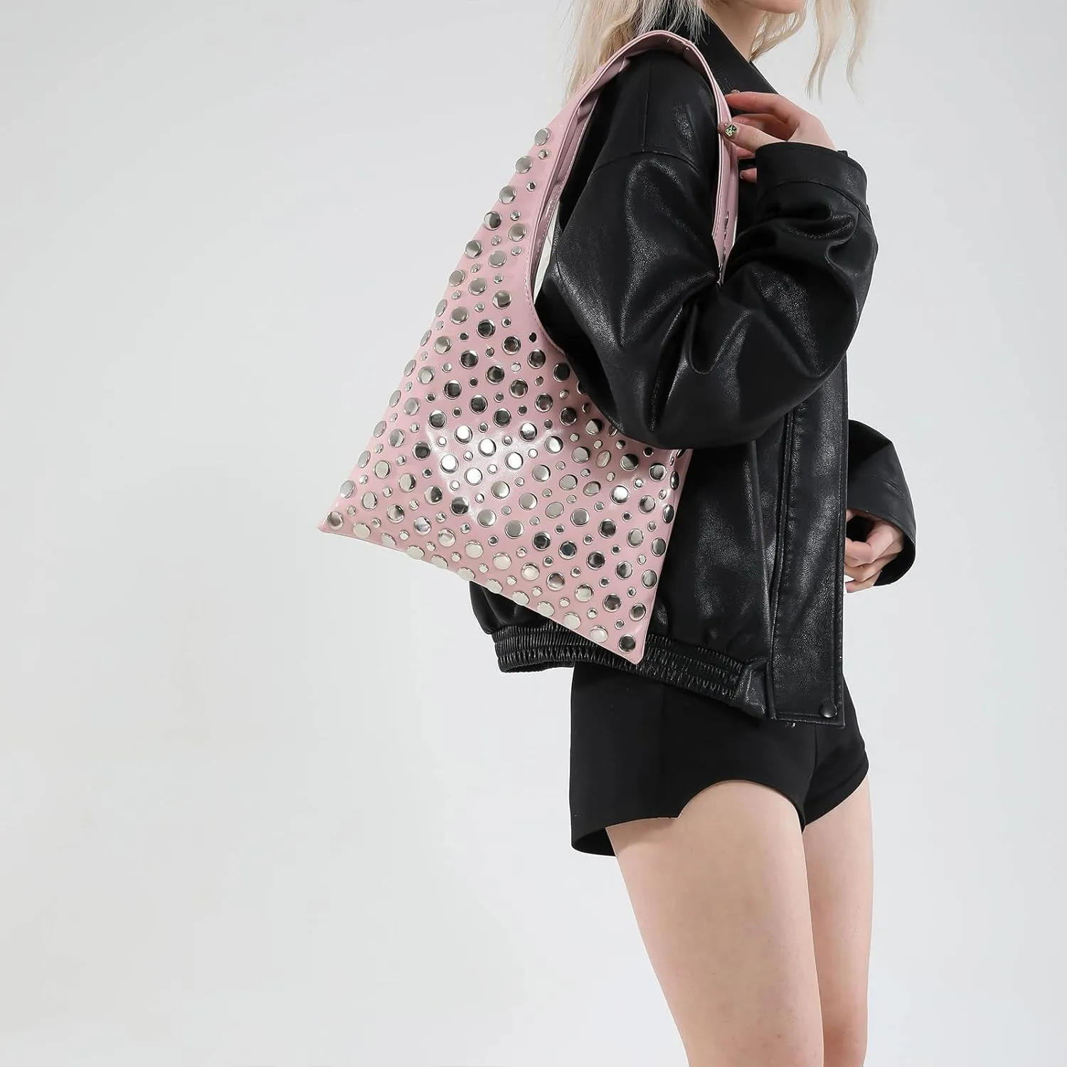 Studded Purses Y2K 90s Hobo Bags Trendy Shoulder Punk Handbag Soft Faux Leather Underarm Satchels Tote Handbags