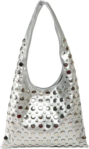 Studded Purses Y2K 90s Hobo Bags Trendy Shoulder Punk Handbag Soft Faux Leather Underarm Satchels Tote Handbags