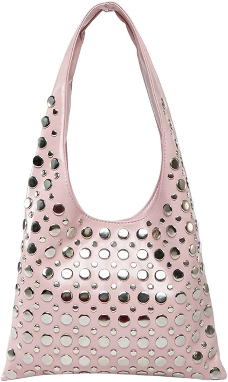 Studded Purses Y2K 90s Hobo Bags Trendy Shoulder Punk Handbag Soft Faux Leather Underarm Satchels Tote Handbags