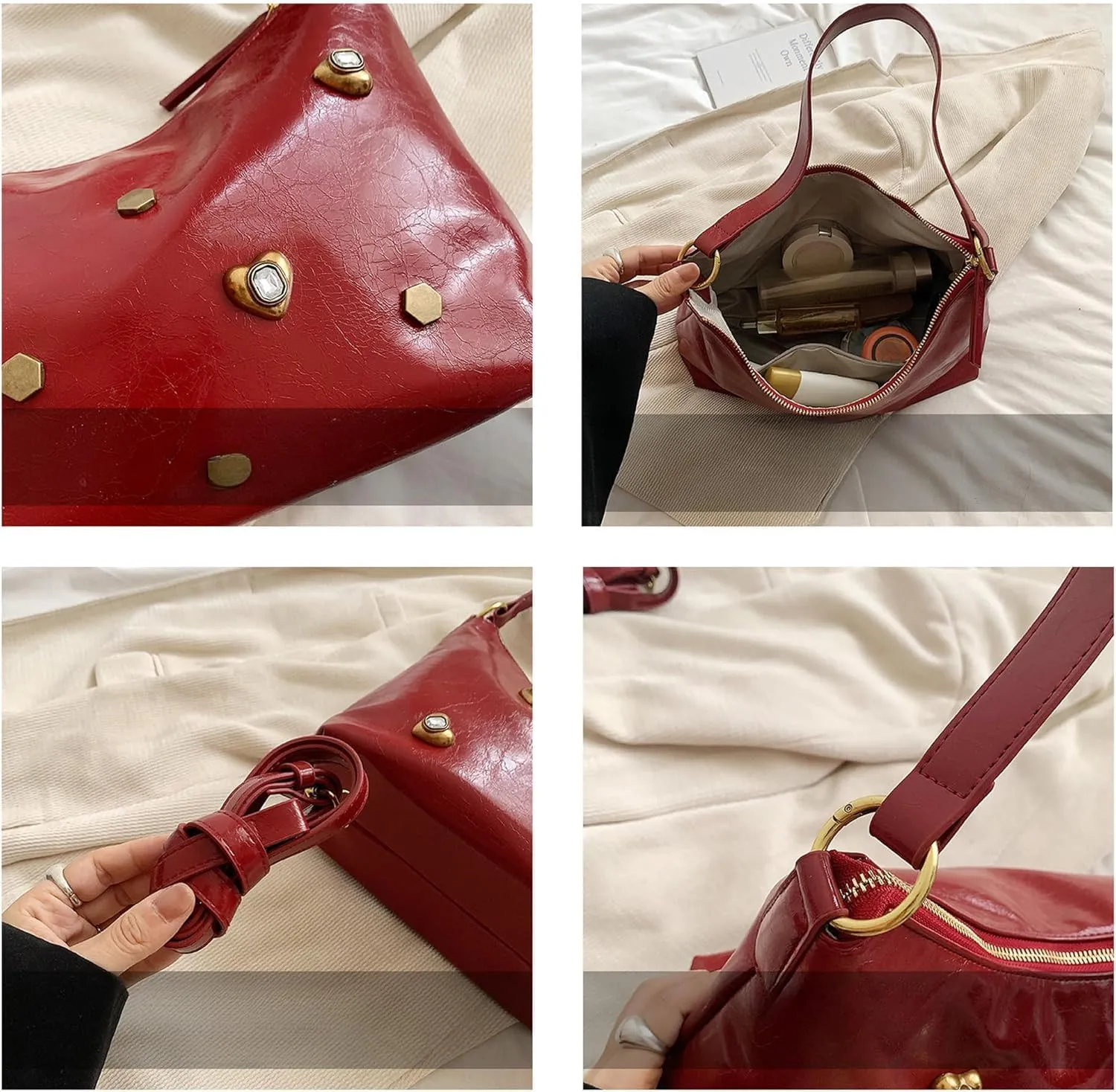 Studded Purses Y2k Shoulder Bag 90s Punk Designer Handbag Vegan Leather Shoulder Purses 2000s Streetwear