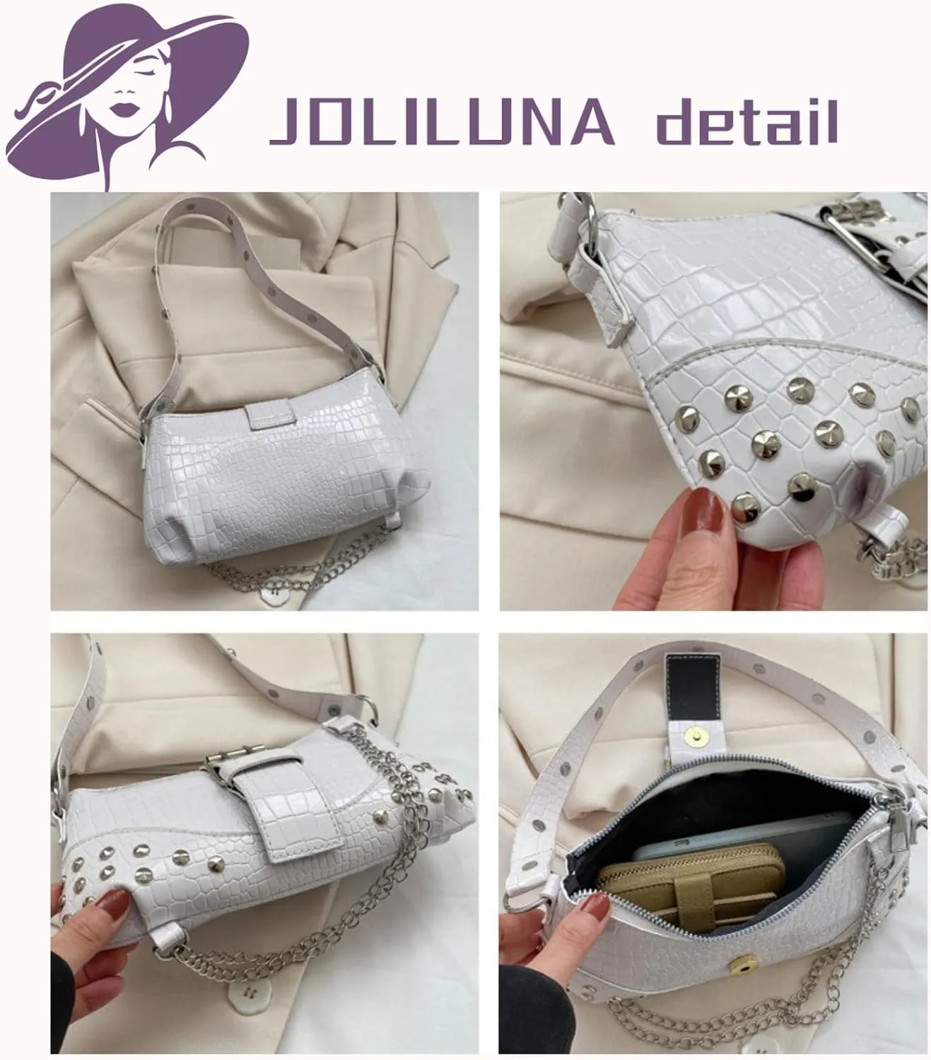Studded Purses Y2k Small Shoulder Bag 90s Punk Women Vegan Leather Designer Handbags Streetwear 2000s