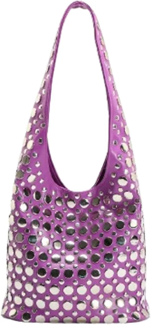 Studded Shoulder Bag Women PU Leather Y2k 90s Punk Tote Bags Streetwear Underarm Purse Top-handle Hobo Shoulder Handbag