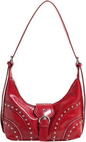Studded Shoulder Bags Grunge Purse for Women Faux Leather Hobo Purse Y2k Dumpling Bag Summer 2000s Streetwear