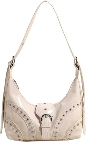 Studded Shoulder Bags Grunge Purse for Women Faux Leather Hobo Purse Y2k Dumpling Bag Summer 2000s Streetwear