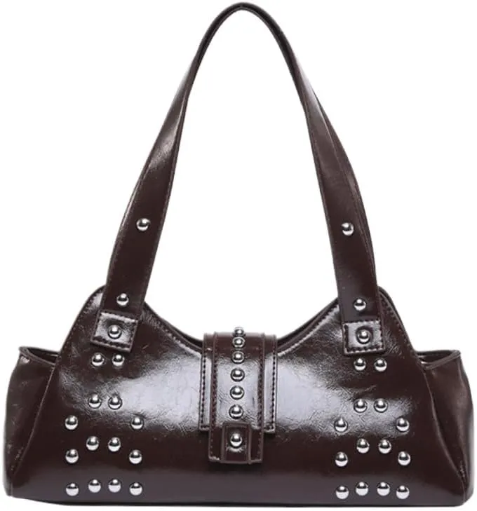 Studded Shoulder Purse 2000s Fall Vintage Streetwear Y2k Cute Shoulder Bag 90s Red Leather Purse