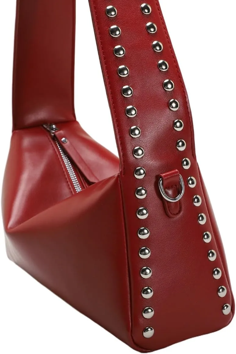 Studded Shoulder Purse 2000s Fall Vintage Streetwear Y2k Cute Shoulder Bag 90s Red Leather Purse