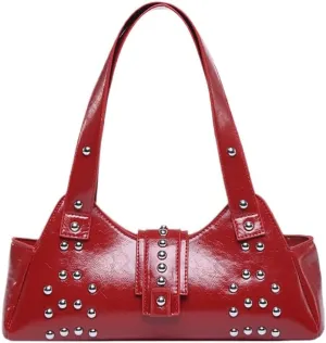 Studded Shoulder Purse 2000s Fall Vintage Streetwear Y2k Cute Shoulder Bag 90s Red Leather Purse