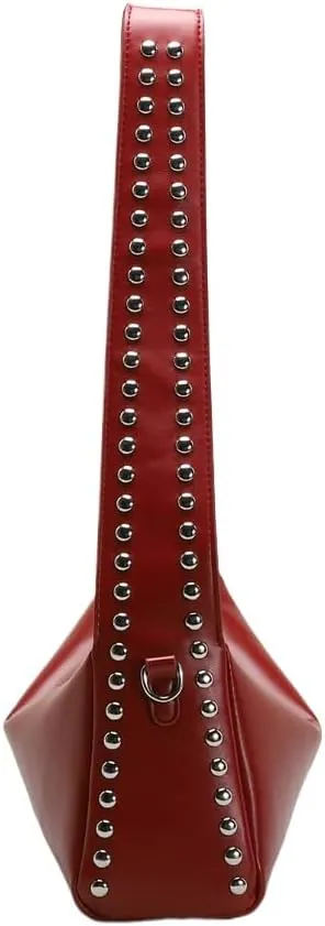 Studded Shoulder Purse 2000s Fall Vintage Streetwear Y2k Cute Shoulder Bag 90s Red Leather Purse