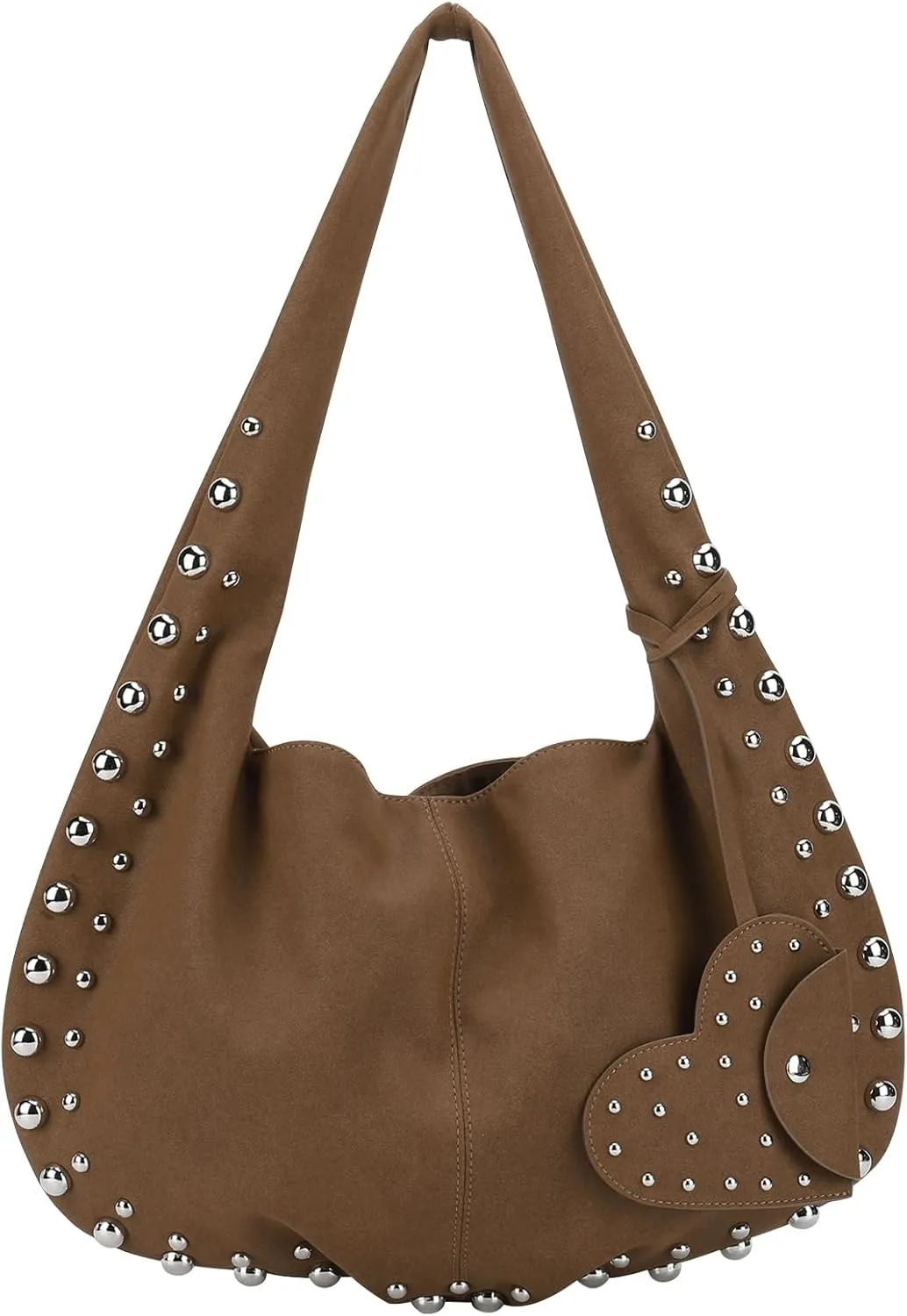 Studded Suede Tote Bag for Women Studded Purses Y2k Shoulder Bag Fall Faux Suede Bag Hobo Slouchy Work Handbag