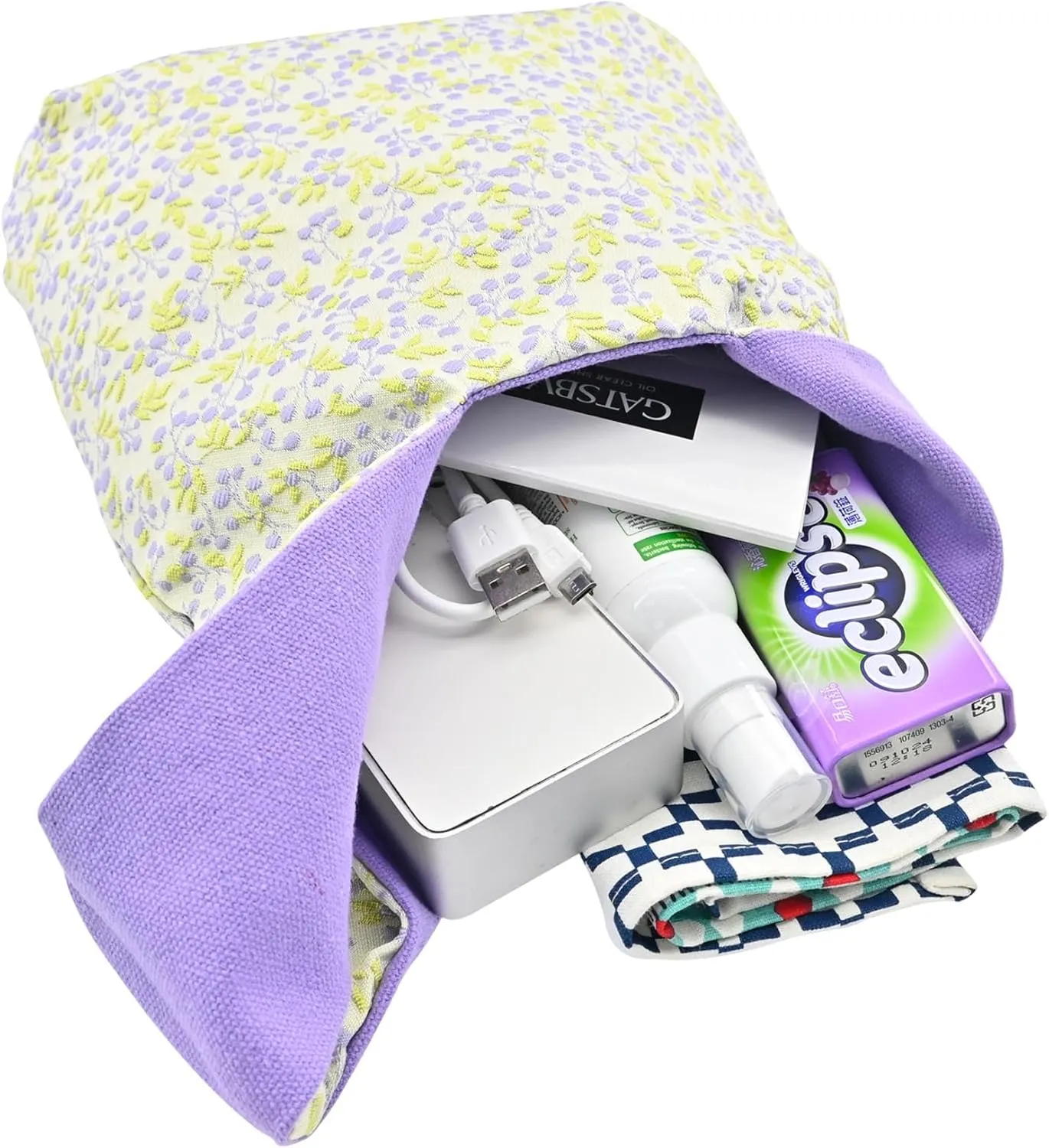 Stylish Cotton Japanese Pattern Wrist Bag Sleeve Knot Pouch Portable Canvas Tote Purse for Female, Women