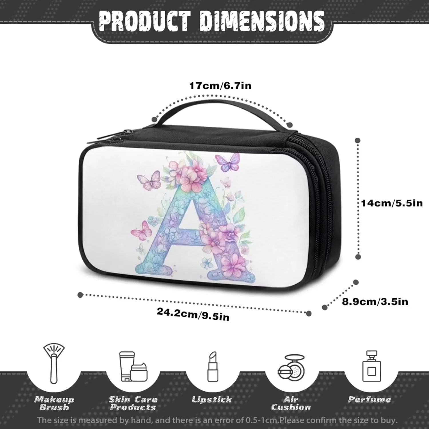 Stylish Initial Makeup Bag for Women for Working Women - Waterproof Polyester Cosmetic Organizer with Multiple Pockets, Machine Washable Gift Idea White A