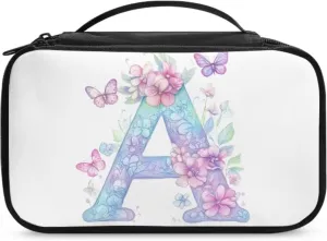 Stylish Initial Makeup Bag for Women for Working Women - Waterproof Polyester Cosmetic Organizer with Multiple Pockets, Machine Washable Gift Idea White A