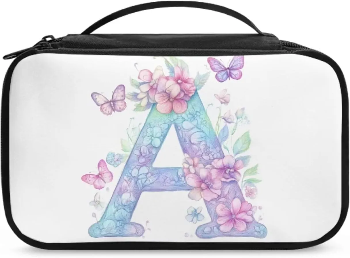 Stylish Initial Makeup Bag for Women for Working Women - Waterproof Polyester Cosmetic Organizer with Multiple Pockets, Machine Washable Gift Idea White A