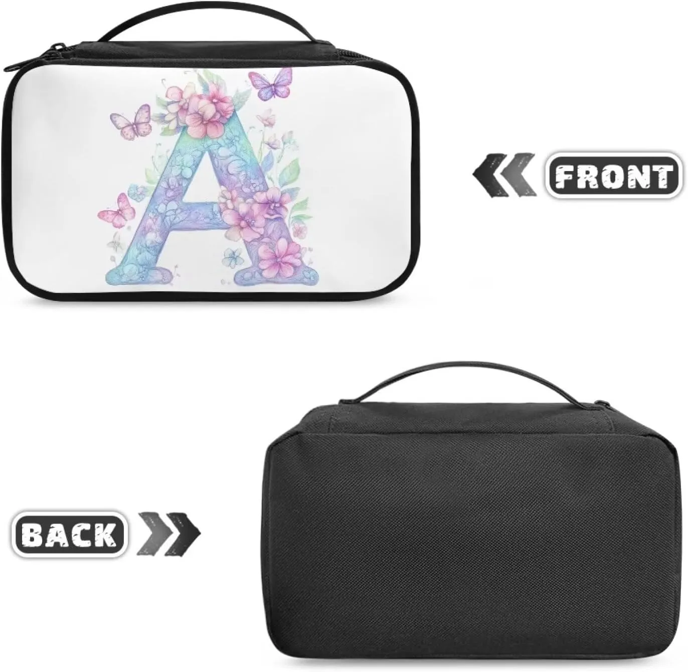 Stylish Initial Makeup Bag for Women for Working Women - Waterproof Polyester Cosmetic Organizer with Multiple Pockets, Machine Washable Gift Idea White A