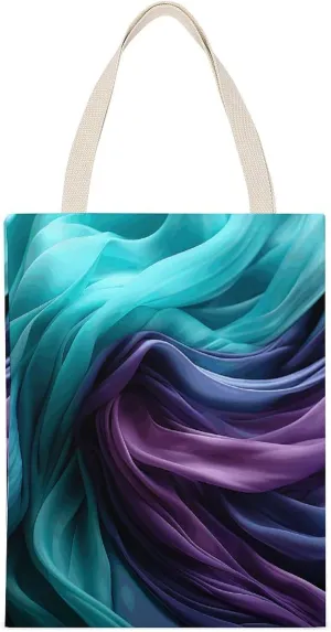 Stylish Shoulder Bag, Light Emerald Green And Purple Print Reusable Grocery Bag Large Canvas Tote Versatile Handbag All-purpose Tote, 35*45cm, Style