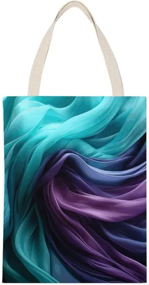 Stylish Shoulder Bag, Light Emerald Green And Purple Print Reusable Grocery Bag Large Canvas Tote Versatile Handbag All-purpose Tote, 35*45cm, Style