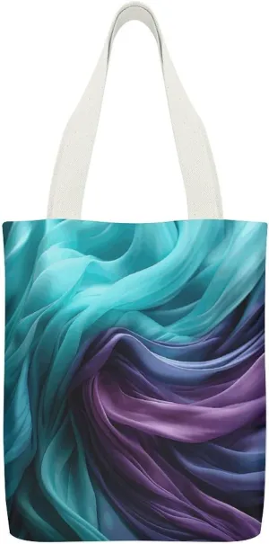 Stylish Shoulder Bag, Light Emerald Green And Purple Print Reusable Grocery Bag Large Canvas Tote Versatile Handbag All-purpose Tote