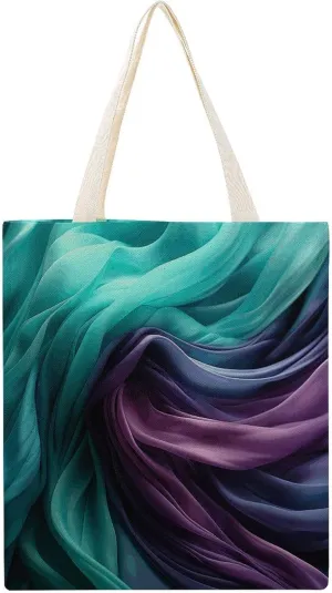 Stylish Shoulder Bag, Light Emerald Green And Purple Print Reusable Grocery Bag Large Canvas Tote Versatile Handbag All-purpose Tote