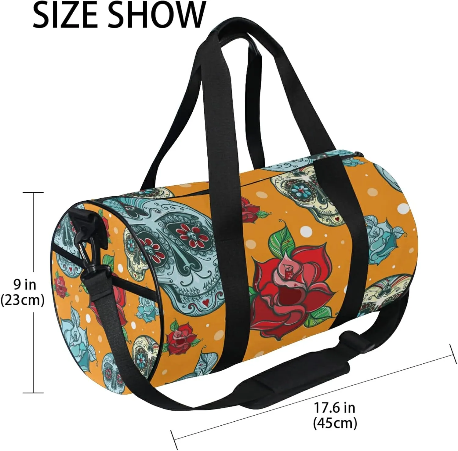 Sugar Skull and Roses Duffel Bag,Canvas Travel Bag for Gym Sports and Overnight