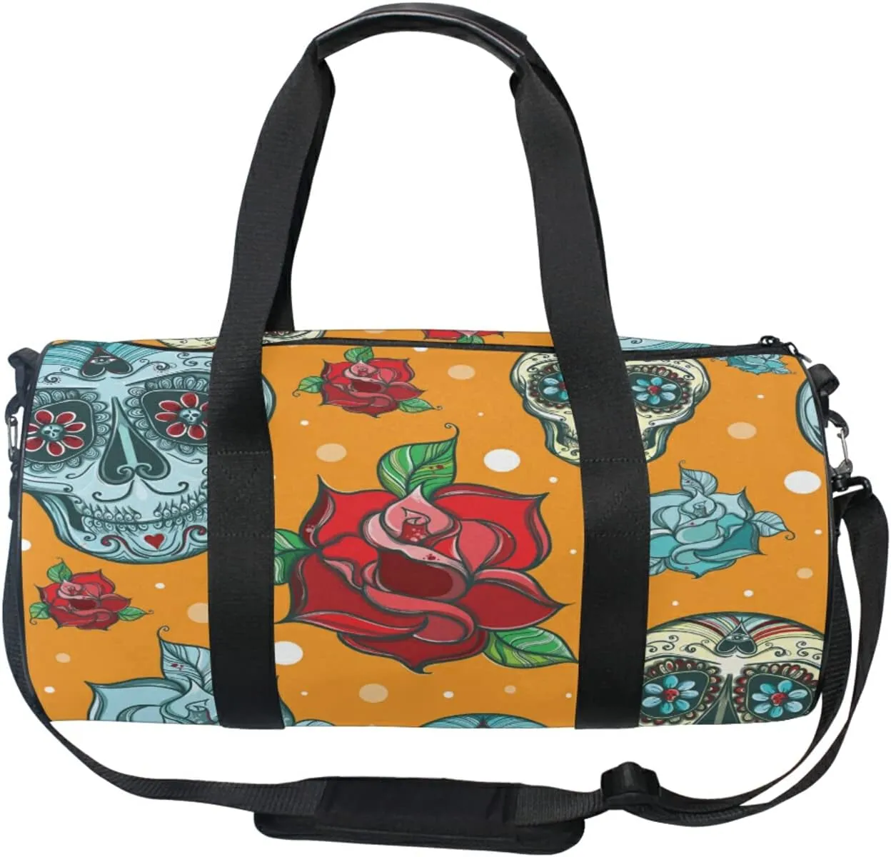 Sugar Skull and Roses Duffel Bag,Canvas Travel Bag for Gym Sports and Overnight