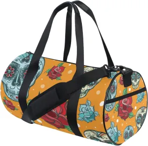 Sugar Skull and Roses Duffel Bag,Canvas Travel Bag for Gym Sports and Overnight