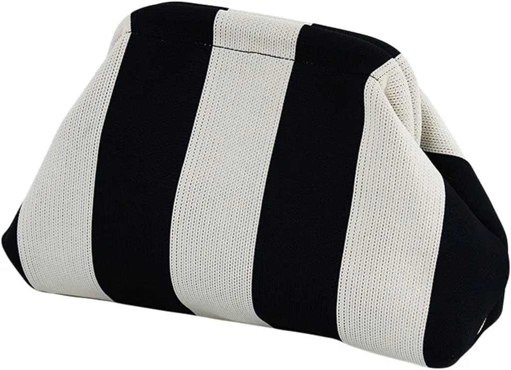 Summer Stripe Crochet Bags Clutch for Women Beach Woven Color Block Dumpling Bags Purse