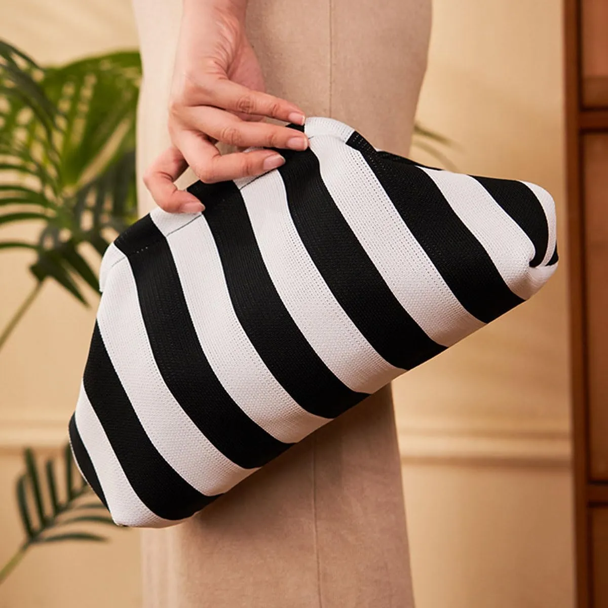 Summer Stripe Crochet Bags Clutch for Women Beach Woven Color Block Dumpling Bags Purse