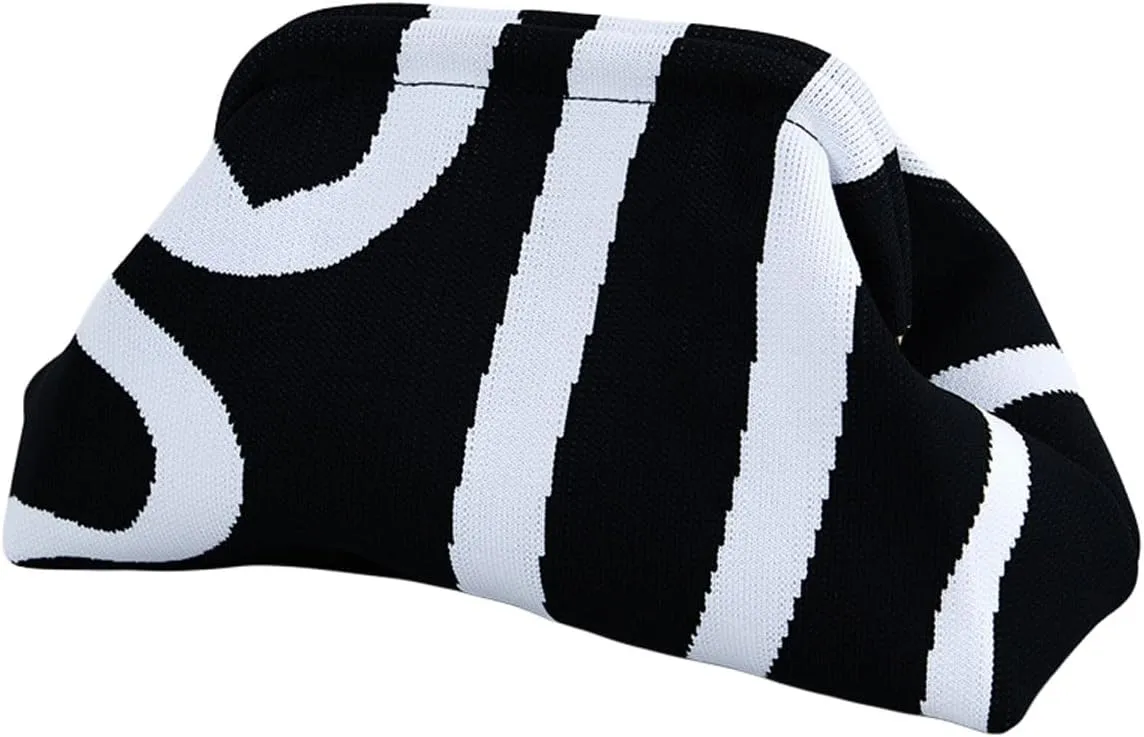 Summer Stripe Crochet Bags Clutch for Women Beach Woven Color Block Dumpling Bags Purse