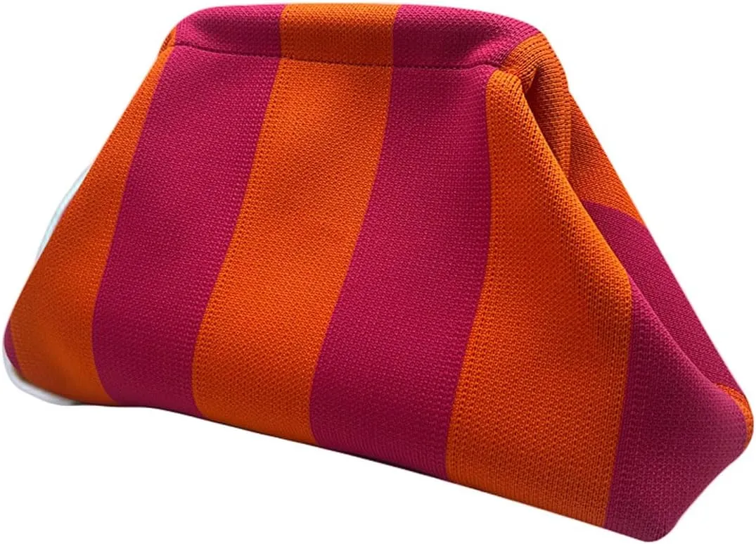Summer Stripe Crochet Bags Clutch for Women Beach Woven Color Block Dumpling Bags Purse