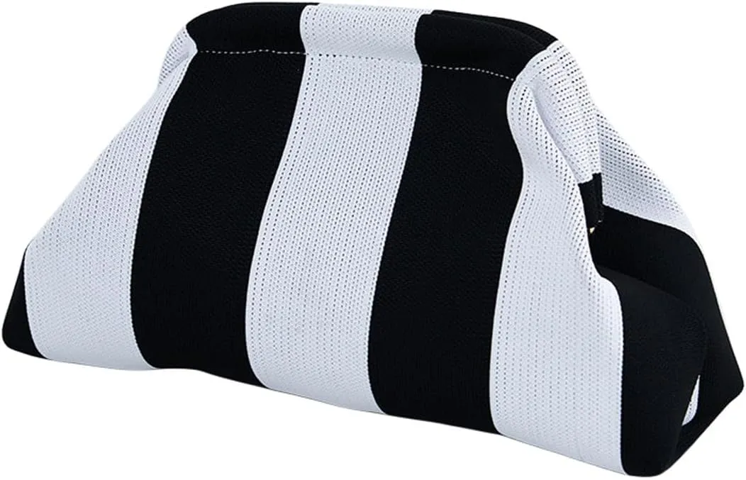 Summer Stripe Crochet Bags Clutch for Women Beach Woven Color Block Dumpling Bags Purse