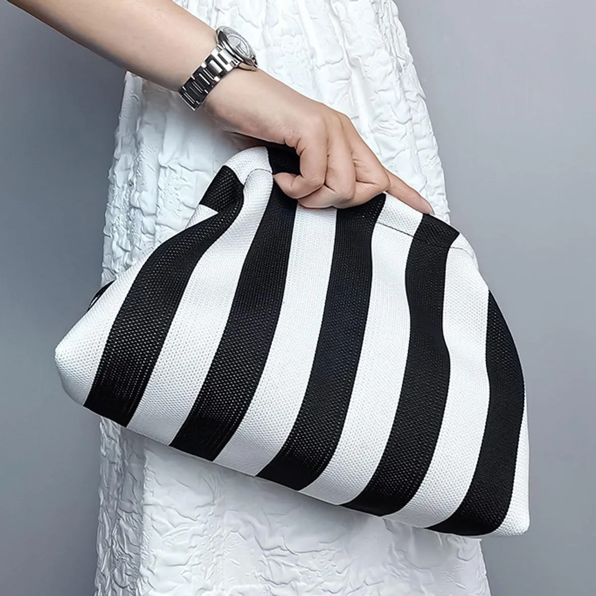 Summer Stripe Crochet Bags Clutch for Women Beach Woven Color Block Dumpling Bags Purse