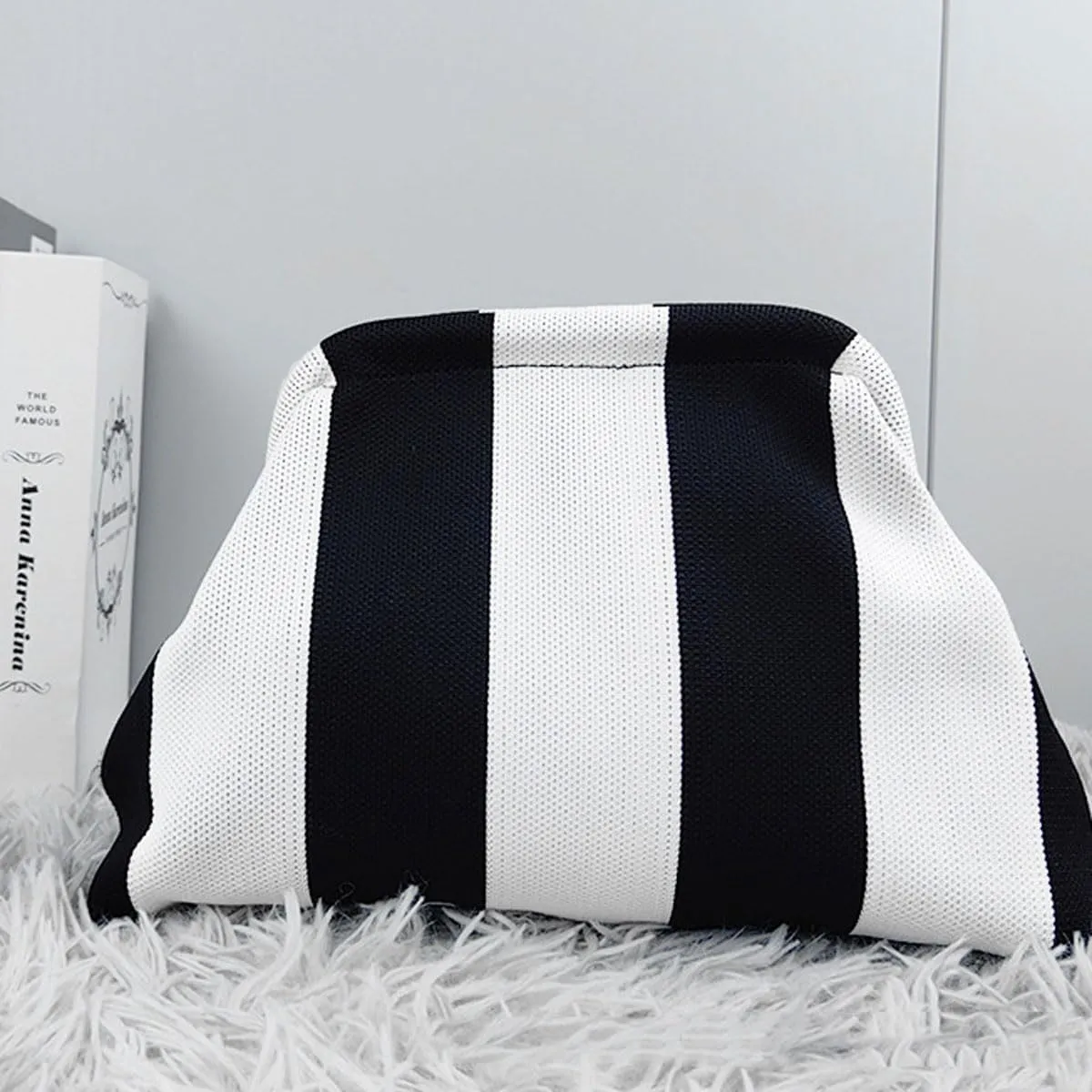 Summer Stripe Crochet Bags Clutch for Women Beach Woven Color Block Dumpling Bags Purse