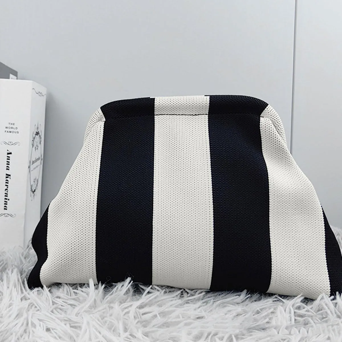 Summer Stripe Crochet Bags Clutch for Women Beach Woven Color Block Dumpling Bags Purse