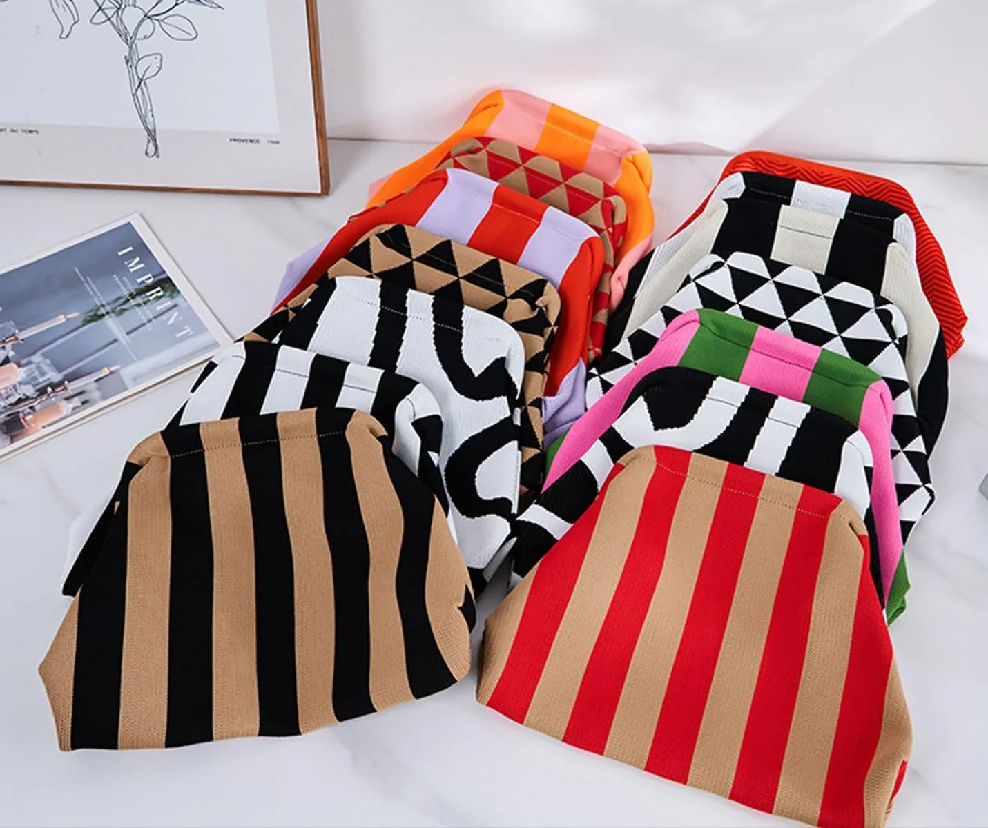 Summer Stripe Crochet Bags Clutch for Women Beach Woven Color Block Dumpling Bags Purse